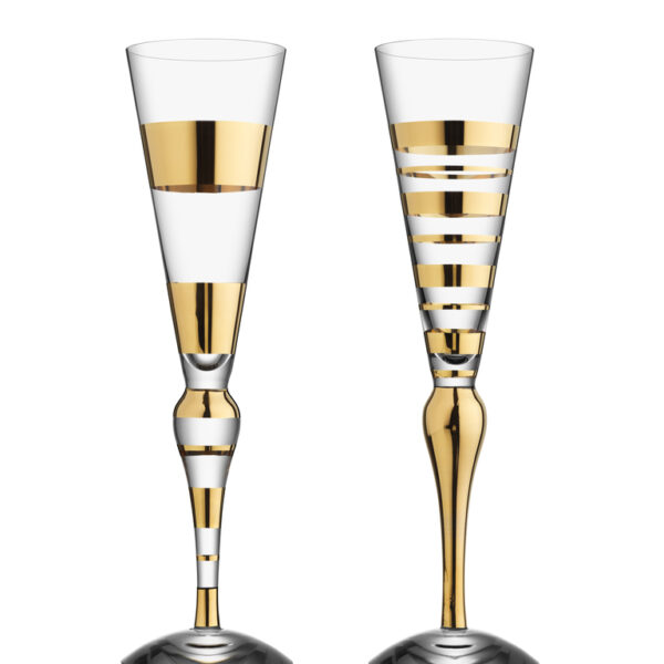 Orrefors - Clown Gold 2 st - Champagneglas - Anne Nilsson Nytt från glasprinsen