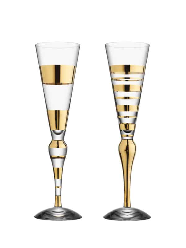 Orrefors - Clown Gold 2 st - Champagneglas - Anne Nilsson Nytt från glasprinsen