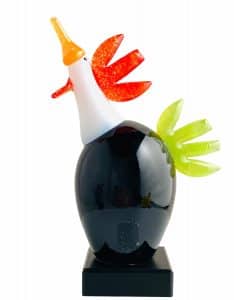 Skruf Noaks Ark – Tuppen svart signerad, konstglas – design Eva-Lena Martinson – vintage