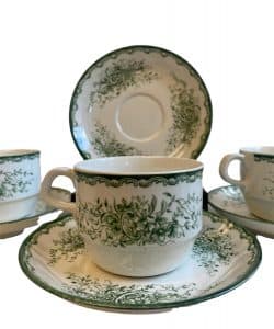 Rörstrand Grön Anna – 4 st kaffekopp med fat – design Carl Harry Stålhane – vintage