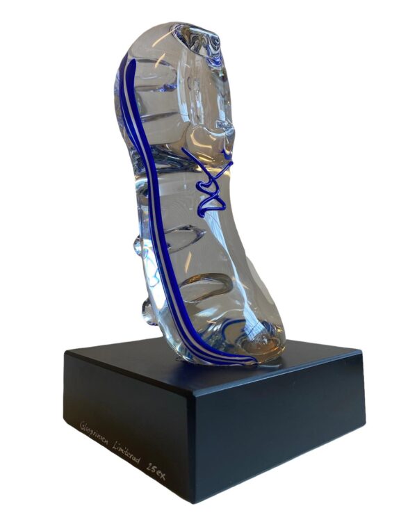 Glasprinsen - Fotboll sko - klarglas med Vit Blåa ränder - limiterad endast 25