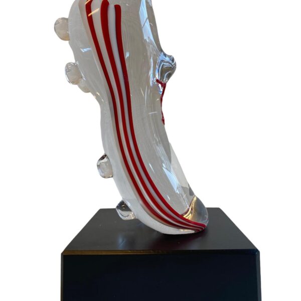 Glasprinsen - Fotboll sko - Klarglas med Röd & Vita ränder endast 25 ex