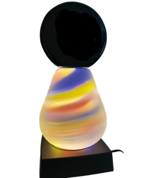 Glasprinsen - Hockey Puck - Konstglas Gul , röd & blå frostat glas Unikat