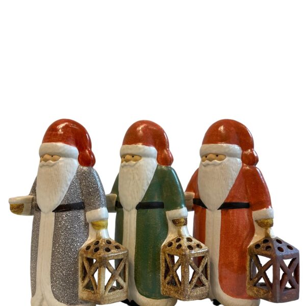 Gustavsberg - 3 st Stor Tomte med lykta grön , röd & grå design Lisa Larson