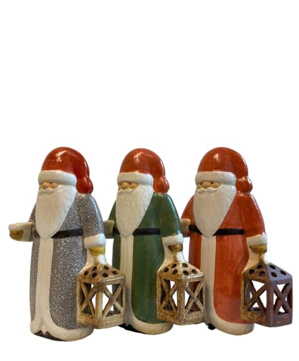 Gustavsberg - 3 st Stor Tomte med lykta grön , röd & grå design Lisa Larson