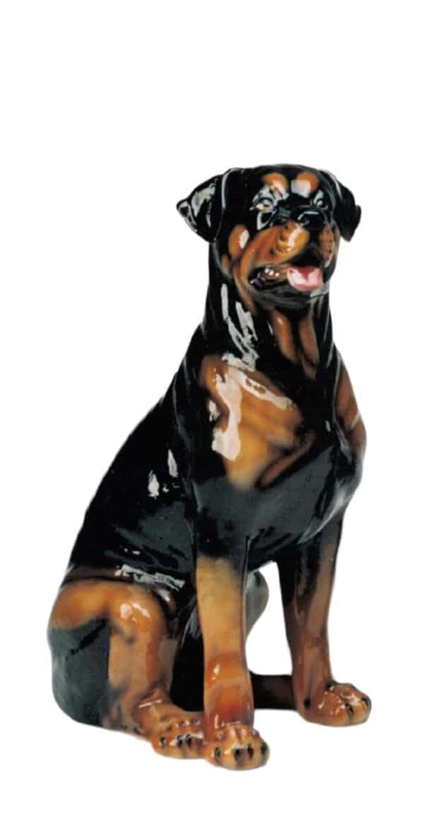 Glasprinsen - Figurin - Hund - Stor Rottweiler porslin Höjd 70 cm