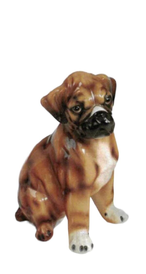 Glasprinsen - Figurin - Hund - Boxer Valp porslin Höjd 30 cm Konsthantverk