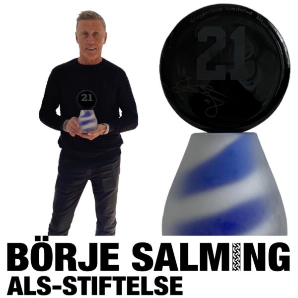 Glasprinsen Hockey Puck Nr 21/100 - Börje Salming Toronto Konstglas vit & blå