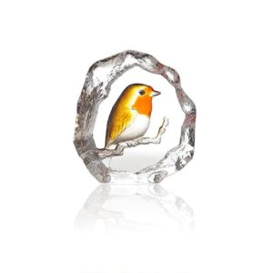 Målerås Wildlife målad – Rödhake konstglas – design Mats Jonasson