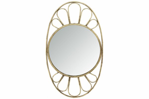 Spegel Oval Metall Bambu Mässing