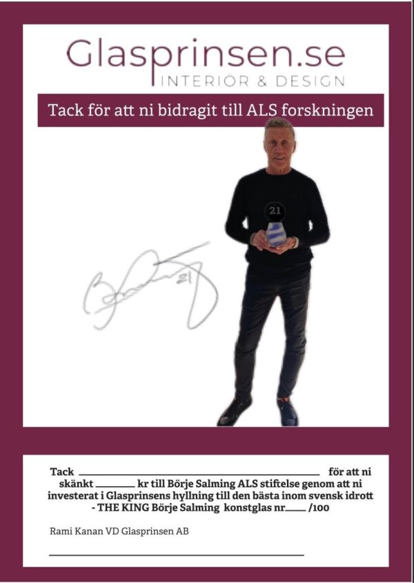 Glasprinsen Hockey Puck med Pia Salming - Nr 7/100 - 100% Skänkt till ALS