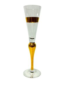 Orrefors Clown – champagneglas i kristall Ränder Gold / guld – design Anne Nilsson – vintage