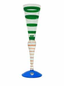 Orrefors Clown – snapsglas Gröna Cirklar blå fot – design Anne Nilsson – vintage