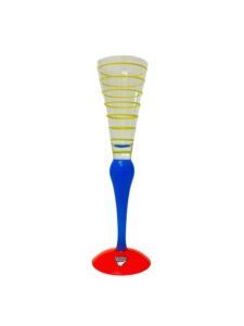 Orrefors Clown – snapsglas Gula Ringar röd fot – design Anne Nilsson – vintage