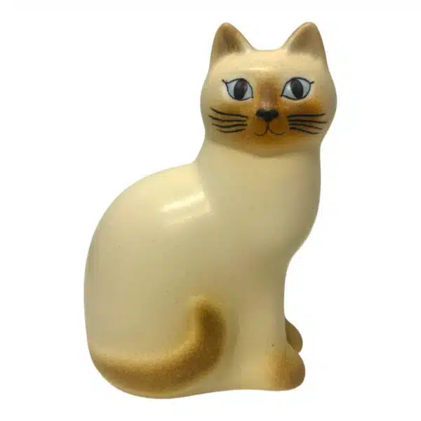 Gustavsberg - Katten Måns - Midi Hel Vit katt med brun svans Designer Lisa Larson