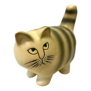 Lisa Larsons katt Moa, randig keramikfigur från Gustavsberg