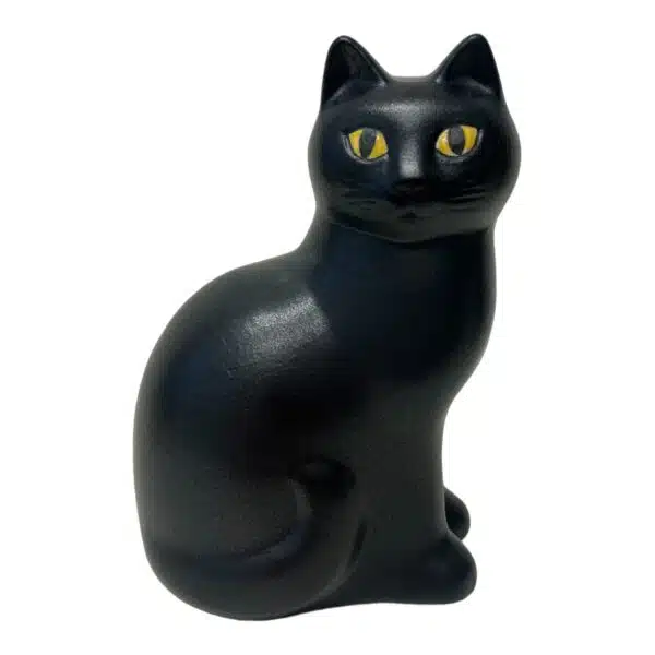 Gustavsberg – Katten Måns Midi Hel svart katt med gula ögon, porslinsfigur – design Lisa Larson