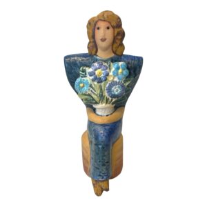 Gustavsberg – 90 Tals damer, Kvinna med blombukett blå / gul, porslinsfigur – design Lisa Larson