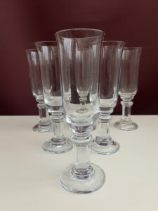 Orrefors / Strömbergs hyttan – Herrgård 6 st champagneglas – design Gunnar Cyrén – vintage