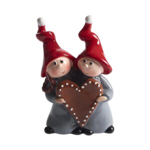 Nääsgränsgården – 2 st tomte nissar med julhjärta, H 10 cm – design Camilla Ståhl