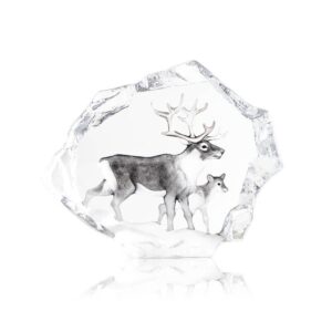Målerås Wildlife målad – Ren med kalv. Ltd Ed 299ex konstglas – design Mats Jonasson