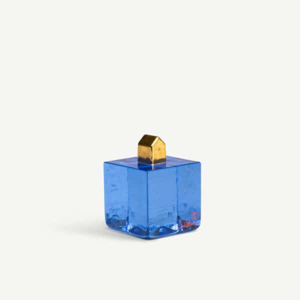 Kosta Boda - Fortress - Cube blå/guld BV AC-23 Design Bertil Vallien