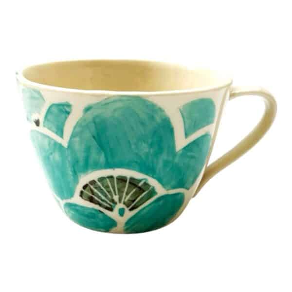 Glasprinsen - 100 Limiterad - Kaffekopp Japansk blomma turkos Broström Ek