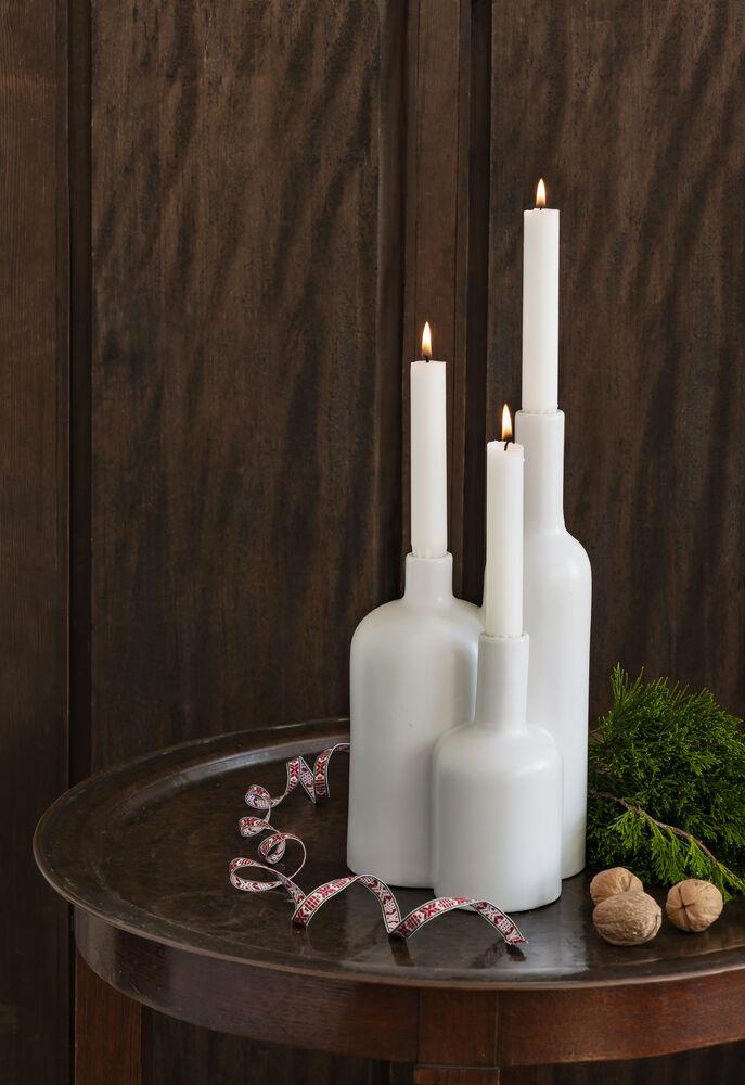 Orrefors Jernverk Ljusstake flaska 17, 21 resp 30 cm Vit Designer Jon Eliason