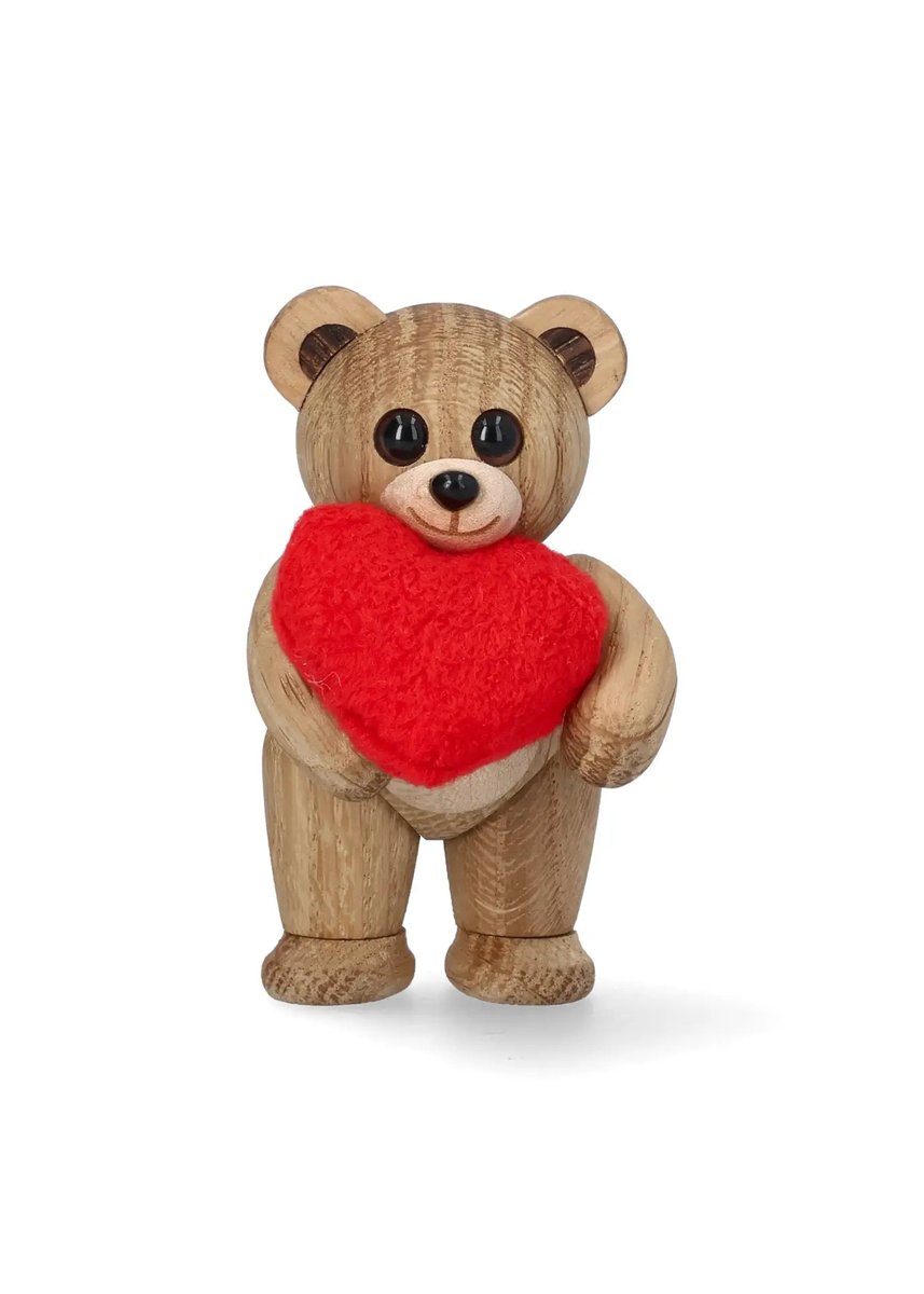 Spring Copenhagen Squeeze – trädekoration Teddybjörn med hjärta 8 cm ek – design Thor Høy